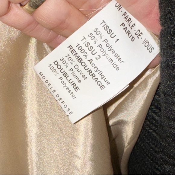 New! On Parle de Vous Paris Champagne Black Knit Shawl Collar Down Coat Sz XS-S - Picture 10 of 16